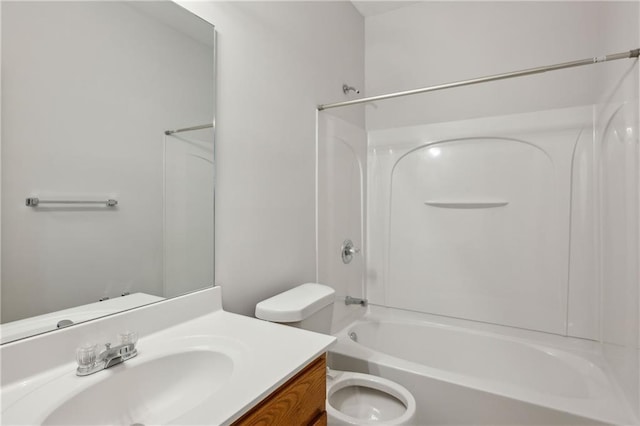 full bathroom with shower / bathtub combination, vanity, and toilet