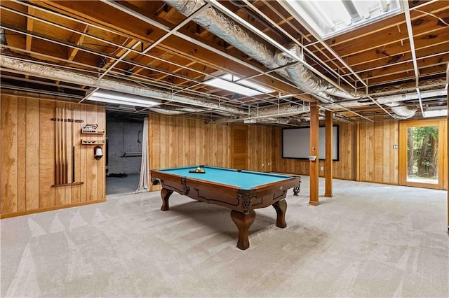 220 Hollyridge Dr, Roswell, GA 30076 - recreation room with billiards table, carpet, and wooden walls