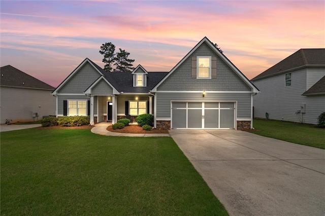 777 Tucker Trl, Bremen, GA 30110 - craftsman-style home featuring stone siding, driveway, a lawn, and an attached garage