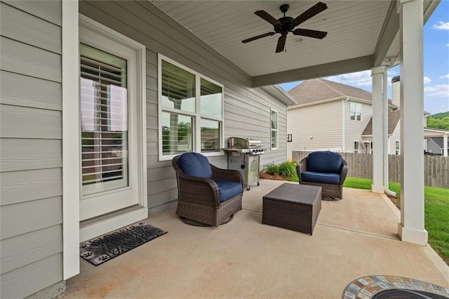 777 Tucker Trl, Bremen, GA 30110 - view of patio / terrace featuring fence, ceiling fan, and area for grilling