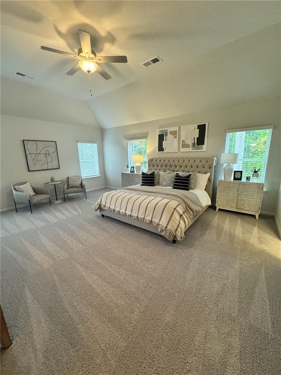 4005 Riverchess Dr SW, Atlanta, GA 30331 - carpeted bedroom featuring vaulted ceiling and ceiling fan