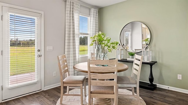 dining area featuring dark wood-type flooring