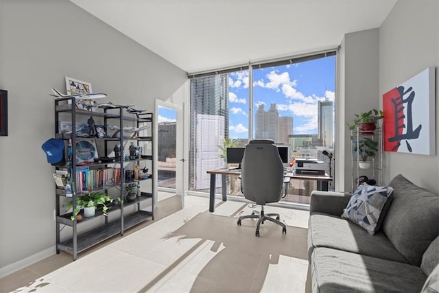 400 W Peachtree St NW Unit 3611, Atlanta, GA 30308 - tiled home office with floor to ceiling windows and baseboards