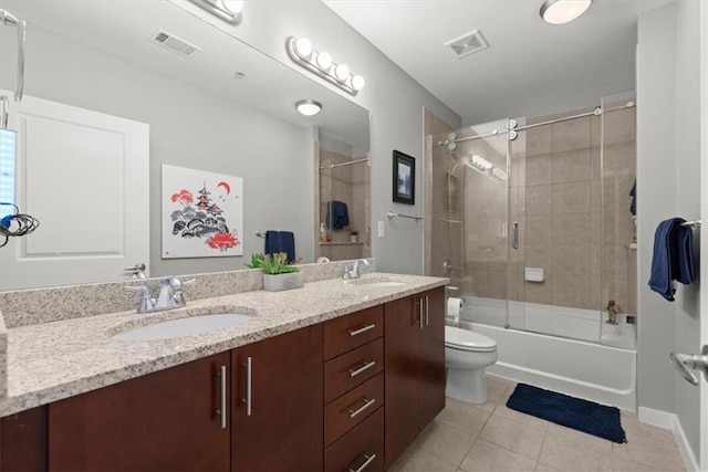 400 W Peachtree St NW Unit 3611, Atlanta, GA 30308 - full bath featuring tile patterned floors, toilet, double vanity, enclosed tub / shower combo, and baseboards
