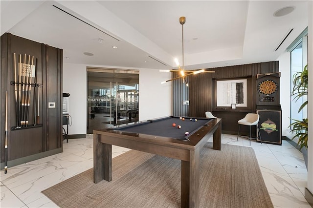 400 W Peachtree St NW Unit 3611, Atlanta, GA 30308 - rec room with light marble finish flooring, billiards table, a raised ceiling, and healthy amount of natural light