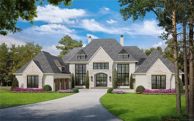 10155 Cedar Ridge Dr, Milton, GA 30004 - view of front of house with stone siding, a chimney, and a front lawn