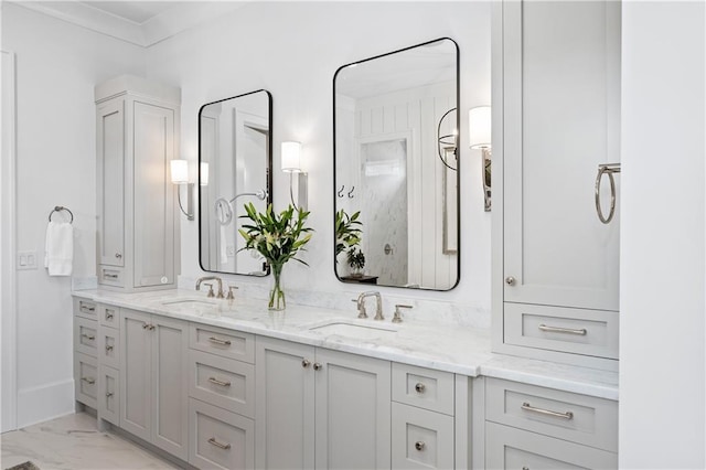 10155 Cedar Ridge Dr, Milton, GA 30004 - bathroom with double vanity and marble finish flooring