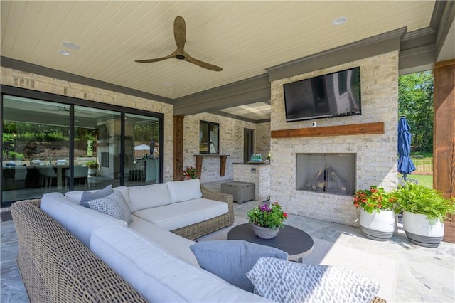 10155 Cedar Ridge Dr, Milton, GA 30004 - view of patio with an outdoor living space with a fireplace and ceiling fan