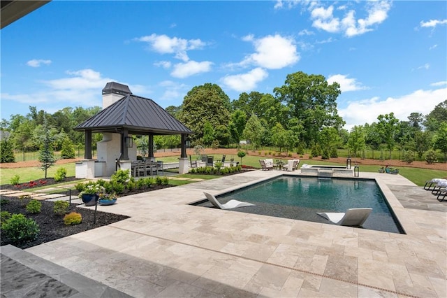 10155 Cedar Ridge Dr, Milton, GA 30004 - view of swimming pool with a gazebo, a patio, a pool with connected hot tub, and a yard