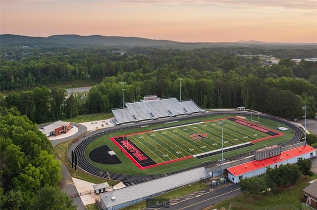 view of aerial view at dusk