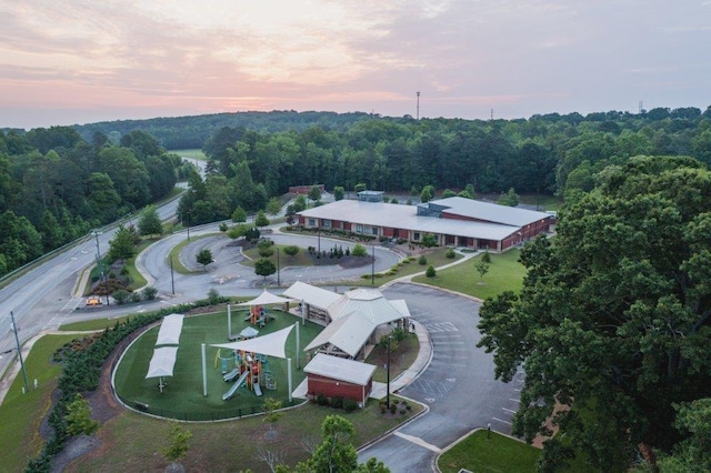 view of aerial view at dusk