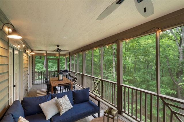 367 Windflower Dr, Big Canoe, GA 30143 - sunroom / solarium featuring ceiling fan, an outdoor living space, and a view of trees