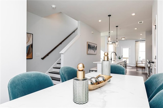 357 Skylar Ct SE, Atlanta, GA 30315 - dining room with stairs, recessed lighting, and dark wood-type flooring