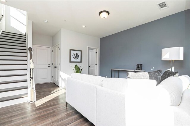 357 Skylar Ct SE, Atlanta, GA 30315 - living area featuring stairway, wood finished floors, and recessed lighting