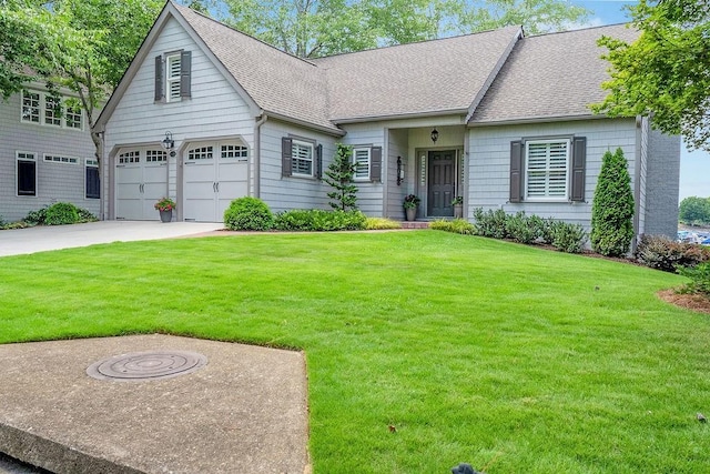 view of front facade with a front yard and a garage