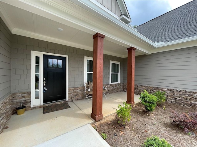 520 Stoneledge Dr, Jasper, GA 30143 - doorway to property featuring stone siding and roof with shingles