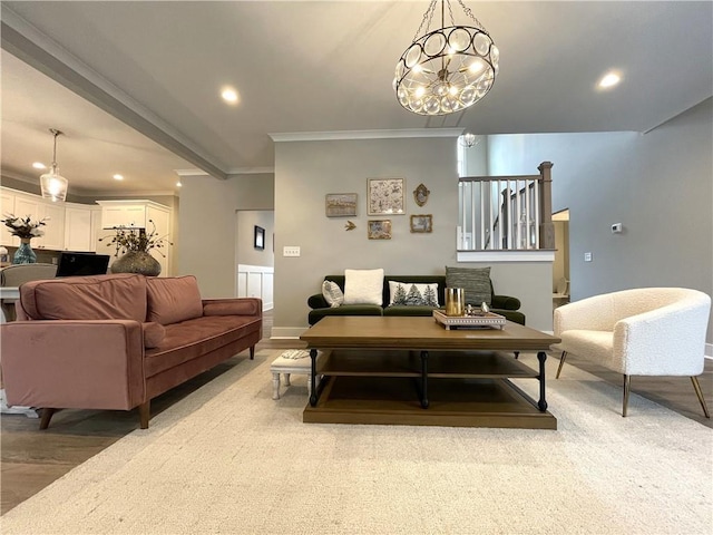 520 Stoneledge Dr, Jasper, GA 30143 - living area with a chandelier, crown molding, baseboards, recessed lighting, and light wood-style floors