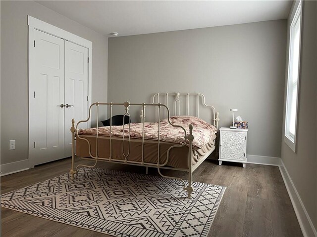 bedroom with a closet and dark wood-type flooring