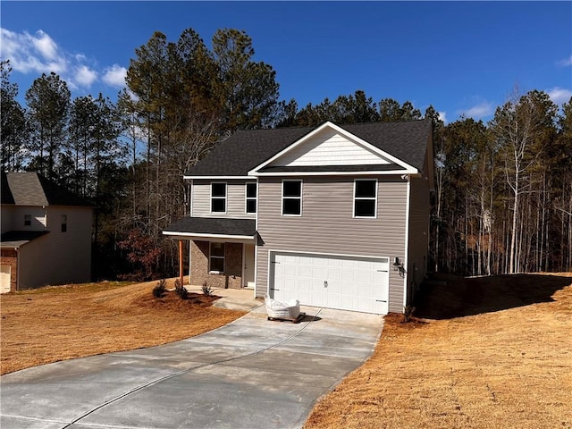 view of front property with a garage