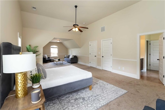 4249 Caveat Ct, Fairburn, GA 30213 - bedroom featuring lofted ceiling, carpet flooring, and a ceiling fan