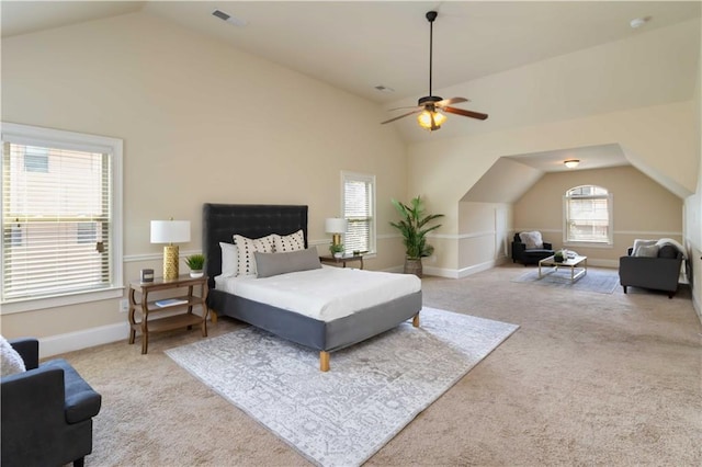 4249 Caveat Ct, Fairburn, GA 30213 - bedroom with lofted ceiling, carpet flooring, and a ceiling fan