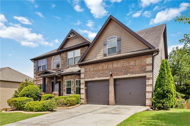 4249 Caveat Ct, Fairburn, GA 30213 - craftsman-style house featuring a garage, concrete driveway, brick siding, and a front lawn