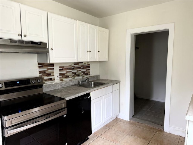 210 Ormond St SW, Atlanta, GA 30315 - kitchen featuring stainless steel electric range oven, under cabinet range hood, a sink, white cabinets, and dishwasher