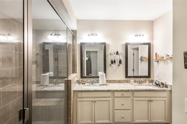 bathroom featuring vanity and walk in shower