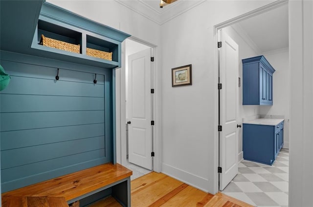 330 Shagbark Way, Harlem, GA 30814 - mudroom with crown molding, baseboards, and light floors