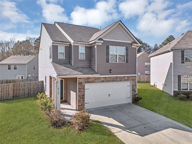 view of front of house with a front lawn and a garage