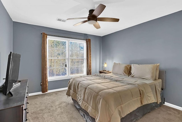 bedroom with carpet flooring and ceiling fan