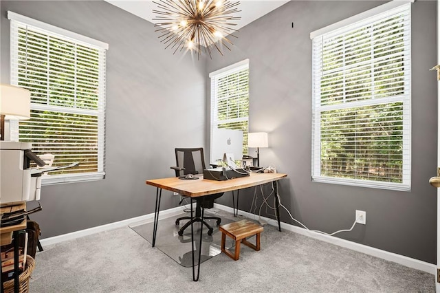 507 Bishop Ln, Woodstock, GA 30188 - carpeted office space with baseboards and a chandelier