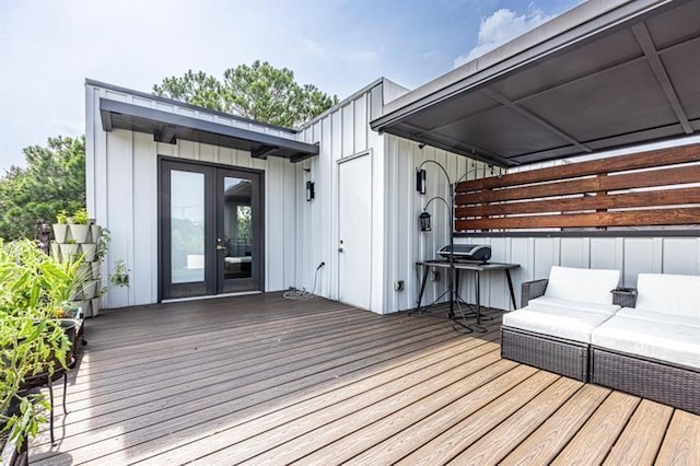 wooden terrace with french doors