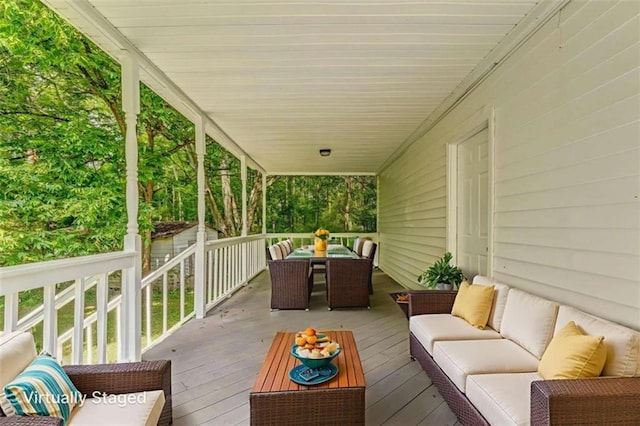 53 Knight Dr, Cedartown, GA 30125 - wooden deck featuring outdoor lounge area and outdoor dining space