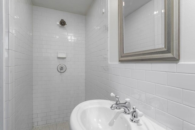 1038 Saint Charles Ave, Atlanta, GA 30306 - bathroom with tiled shower and tile walls
