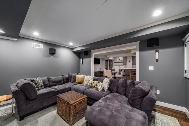 1038 Saint Charles Ave, Atlanta, GA 30306 - home theater room featuring recessed lighting, wood finished floors, baseboards, and crown molding