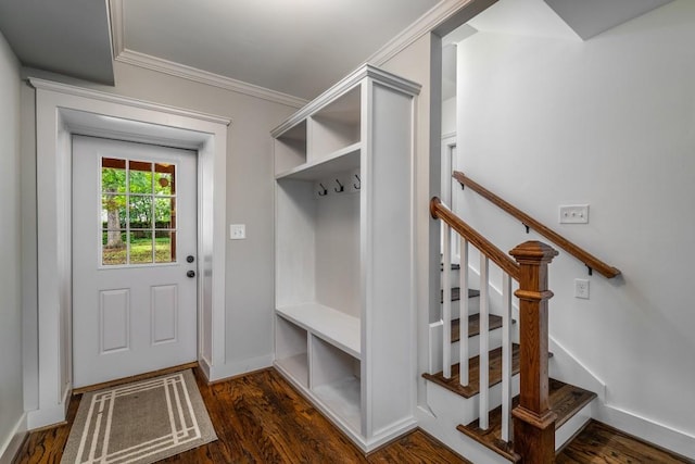 1038 Saint Charles Ave, Atlanta, GA 30306 - mudroom featuring wood finished floors, crown molding, and baseboards