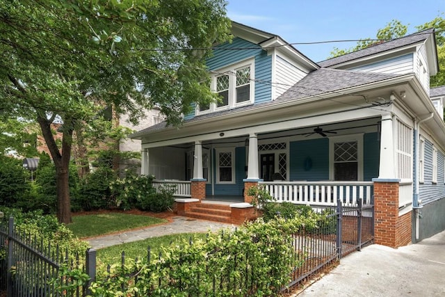 1038 Saint Charles Ave, Atlanta, GA 30306 - view of front of house with a porch, a shingled roof, and a ceiling fan