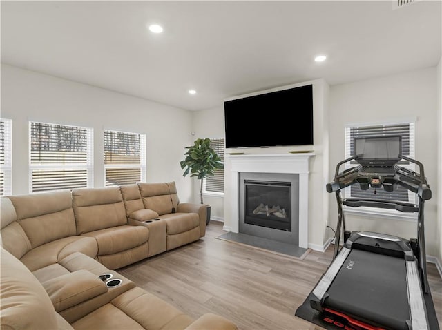 living room with light hardwood / wood-style flooring