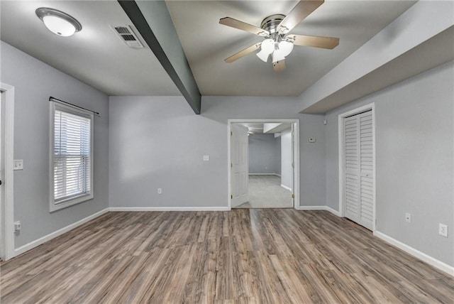 interior space featuring ceiling fan and light hardwood / wood-style flooring