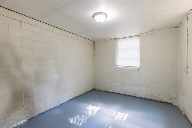 basement featuring concrete block wall