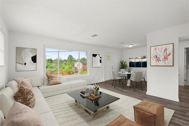 living room with hardwood / wood-style flooring