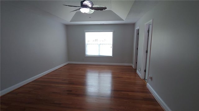2477 Briar Valley Way, Dacula, GA 30019 - empty room featuring baseboards, ceiling fan, wood finished floors, and a raised ceiling