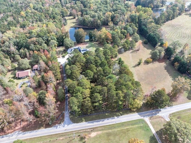 aerial view featuring a water view and a rural view