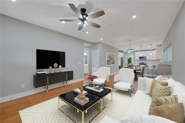 1857 Derrill Dr, Decatur, GA 30032 - living room with ceiling fan, light wood-style flooring, and recessed lighting