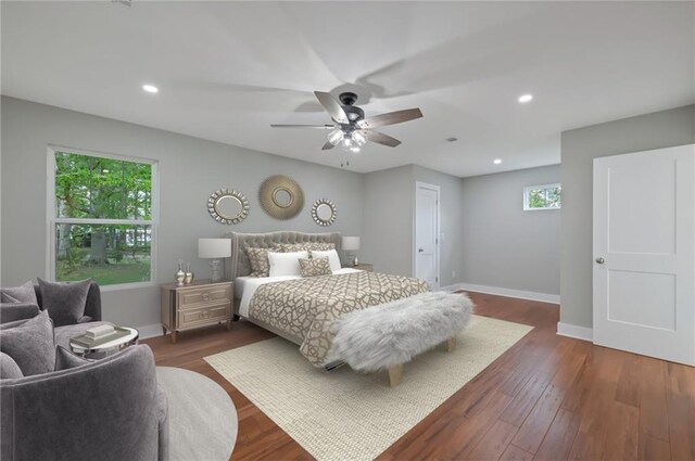 1857 Derrill Dr, Decatur, GA 30032 - bedroom with dark wood-style floors, recessed lighting, ceiling fan, and baseboards
