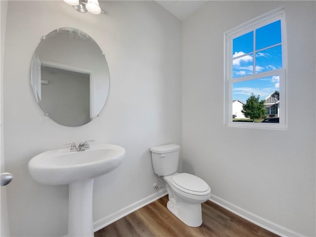 bathroom with wood-type flooring and toilet