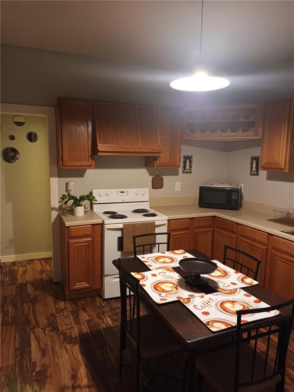 kitchen featuring custom exhaust hood, dark hardwood / wood-style flooring, and electric stove