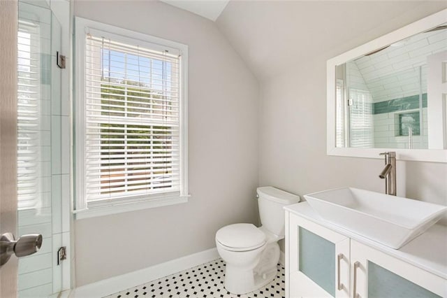 10000 Groomsbridge Rd, Johns Creek, GA 30022 - bathroom with vaulted ceiling, toilet, plenty of natural light, and vanity