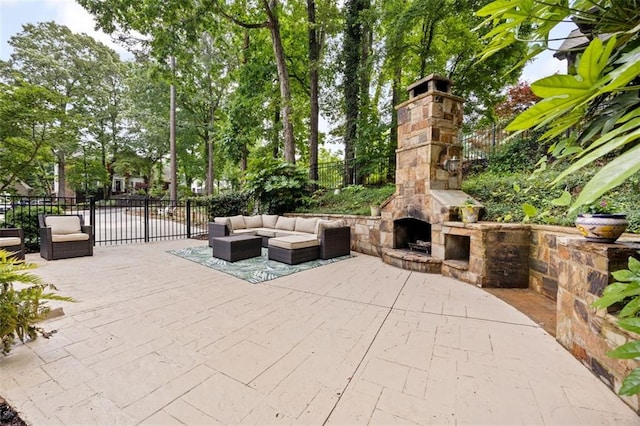 10000 Groomsbridge Rd, Johns Creek, GA 30022 - view of patio featuring an outdoor living space with a fireplace